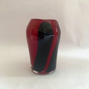 Artisan Signed Hand Blown Glass Red Vase D. Blair Modernist Art Glass Handmade
